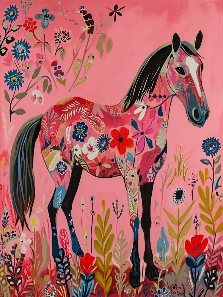 Floral Animal Painting Horse 1