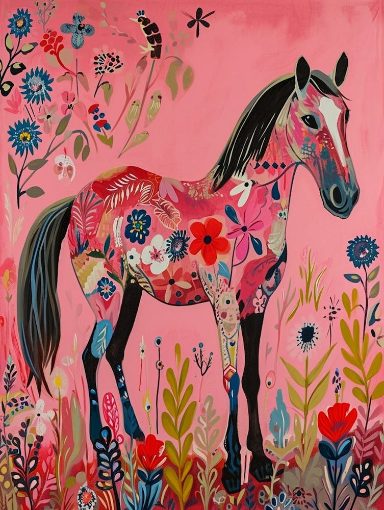 Floral Animal Painting Horse 1