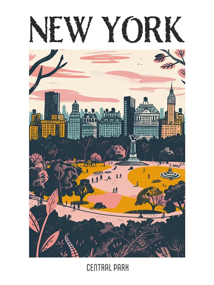 Central Park New York Colourful Silkscreen Illustration 3 Poster