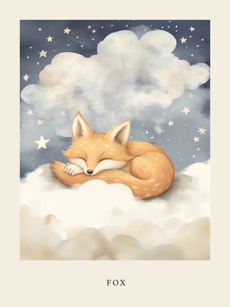 Sleeping Baby Fox 2 Nursery Poster