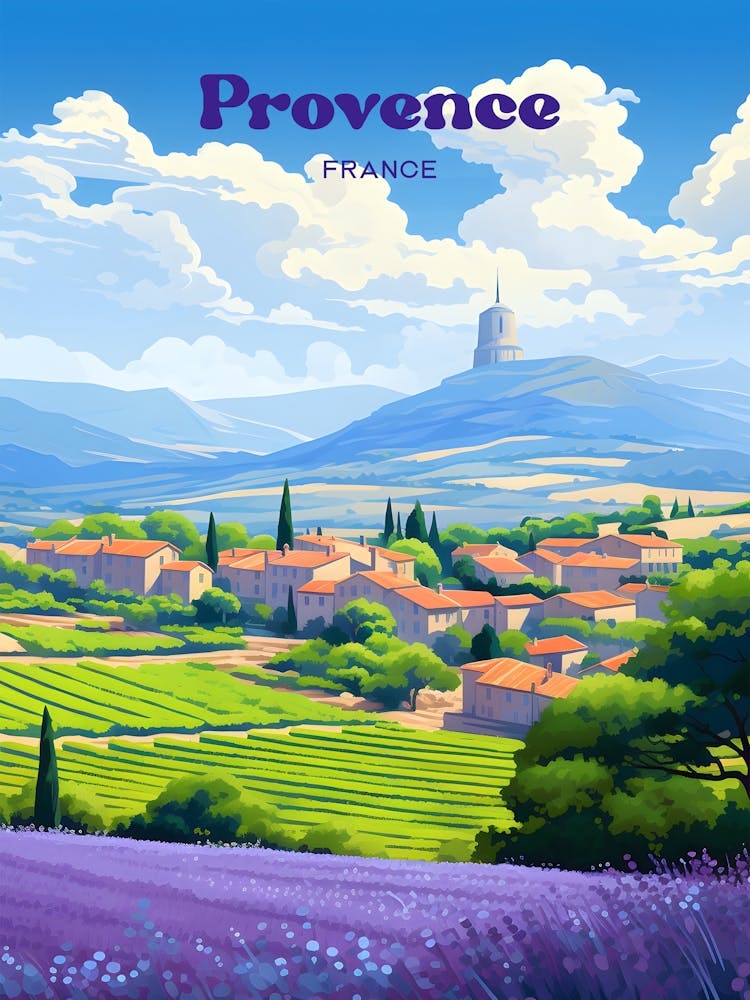 Provence France Purple Fields Travel Illustration