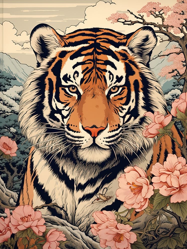 Tiger Animal Drawing In The Style Of Ukiyo E 2