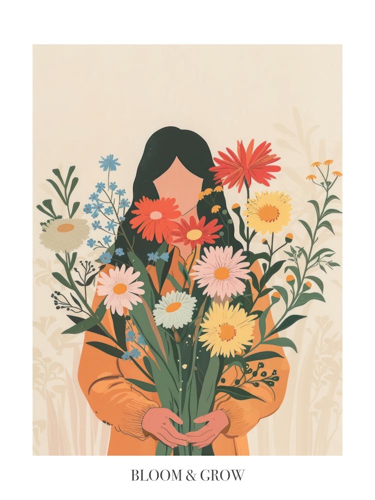 Bloom And Grow Spring Girl With Wild Flowers 1