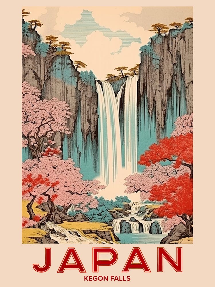 Kegon Falls, Visit Japan Vintage Travel Art 2