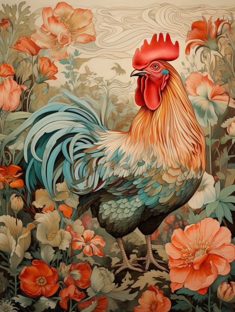 Rooster 1 Detailed Bird Painting