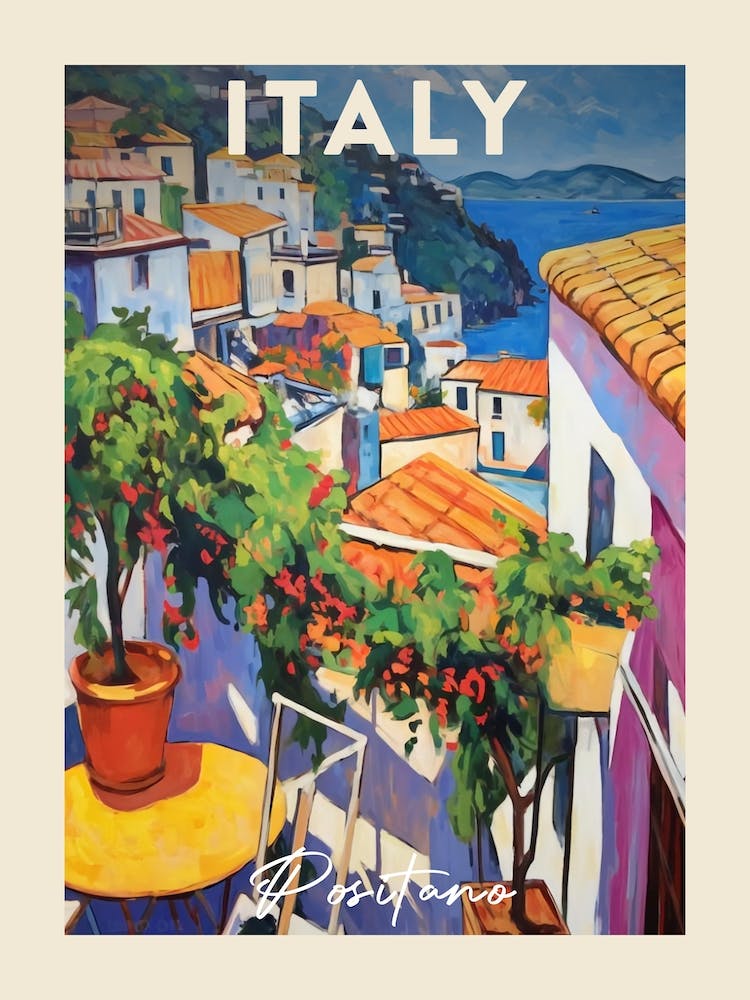 Positano Italy 3 Fauvist Painting Travel Poster