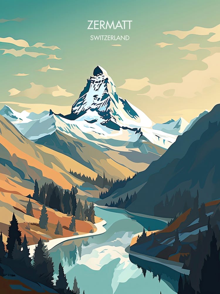 Poster Of Zermatt   Switzerland, Ski Resort Illustration 2