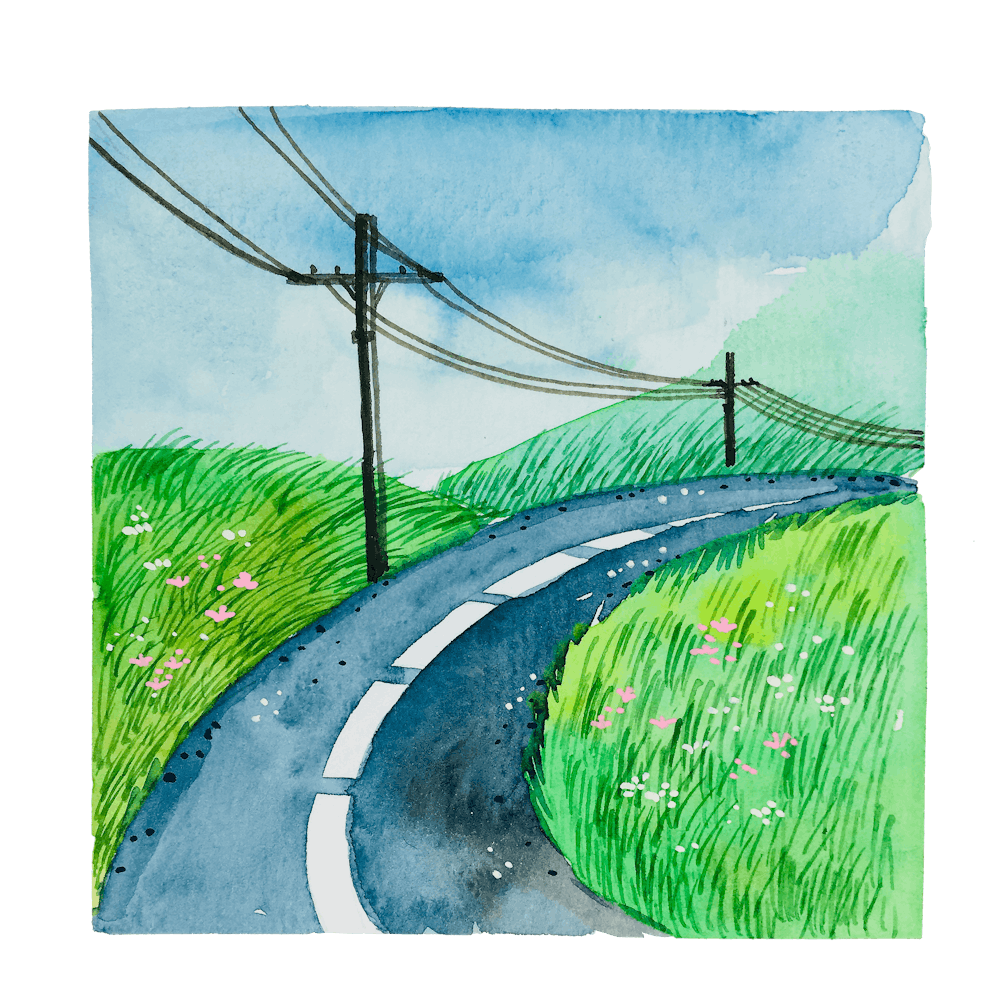 Watercolor A Road And A Meadow
