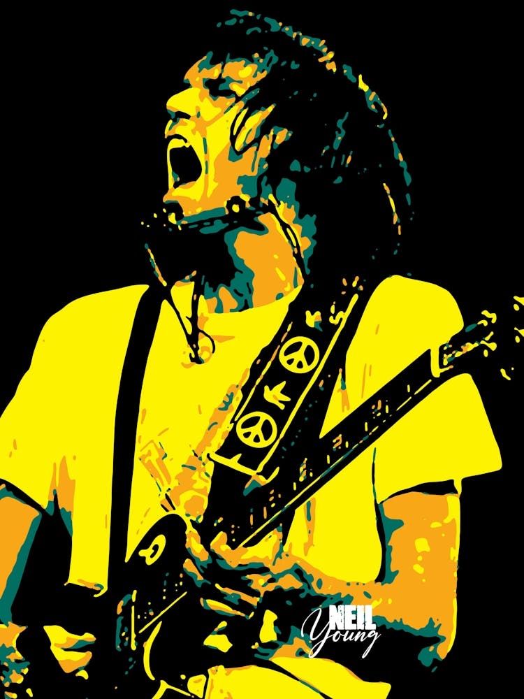 Neil Young Canadian American Musician Legend in Pop Art Illustration