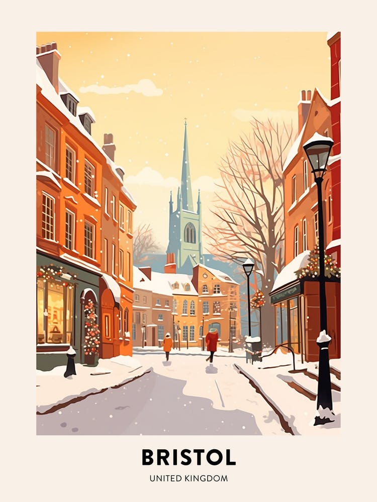 Vintage Winter Travel Poster Bristol United Kingdom 1