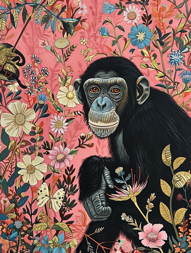 Floral Animal Painting Bonobo 1
