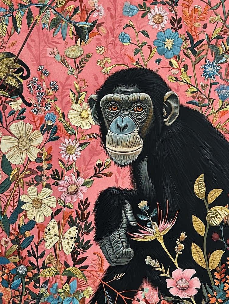 Floral Animal Painting Bonobo 1