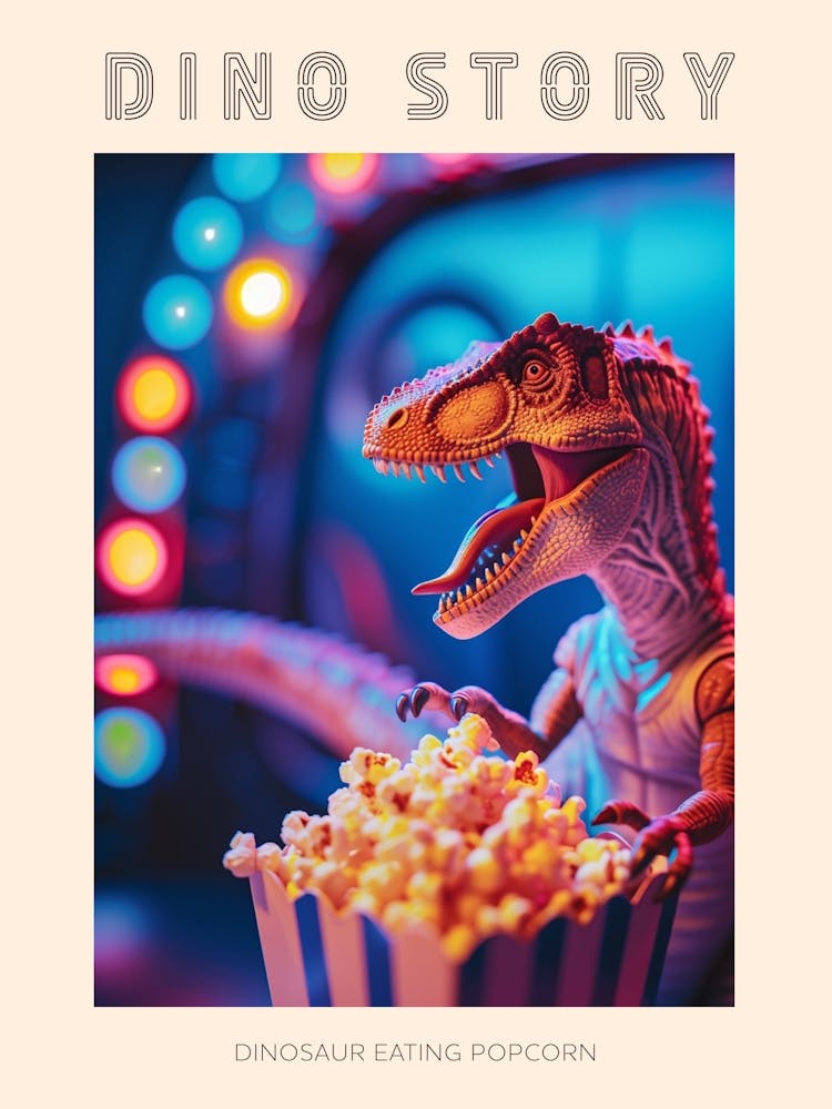 Dinosaure Jouet Pastel Mangeant Du Popcorn 1 Affiche