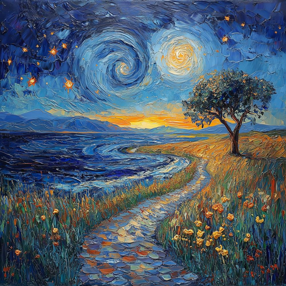 Starry Night Van Gogh Inspired Landscape Art