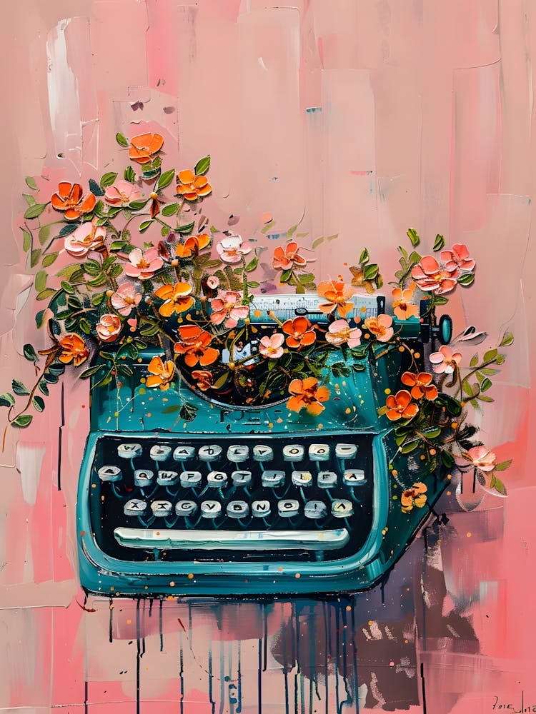 Typewriter With Flowers