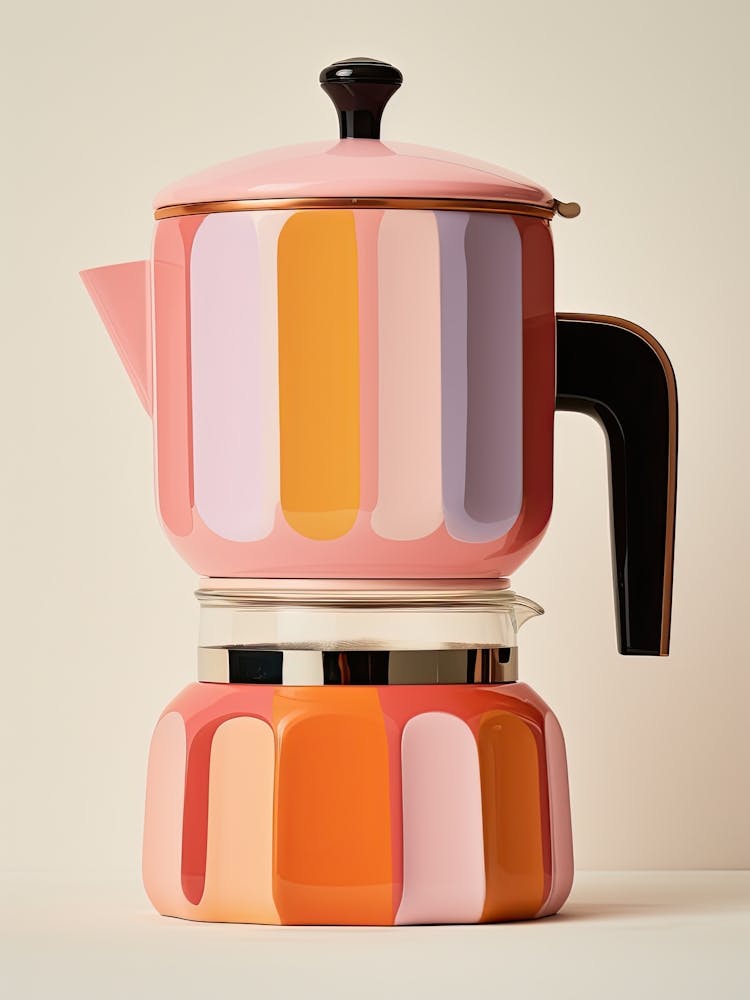 Pink And Orange Pastel Colour Big Coffee Maker, Italian Kitchen