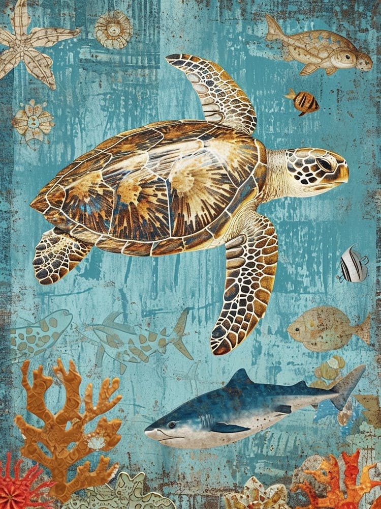 Blue Sea Turtle Exploring The Ocean Collage 5