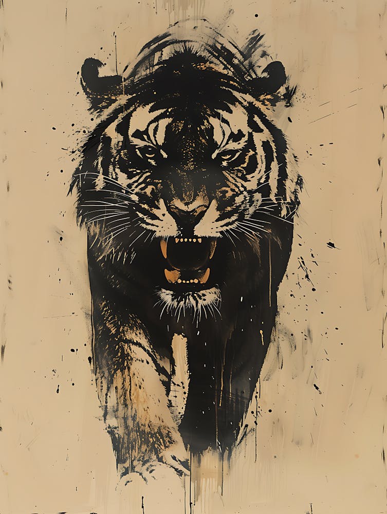 Badass Angry Tiger Ink Painting