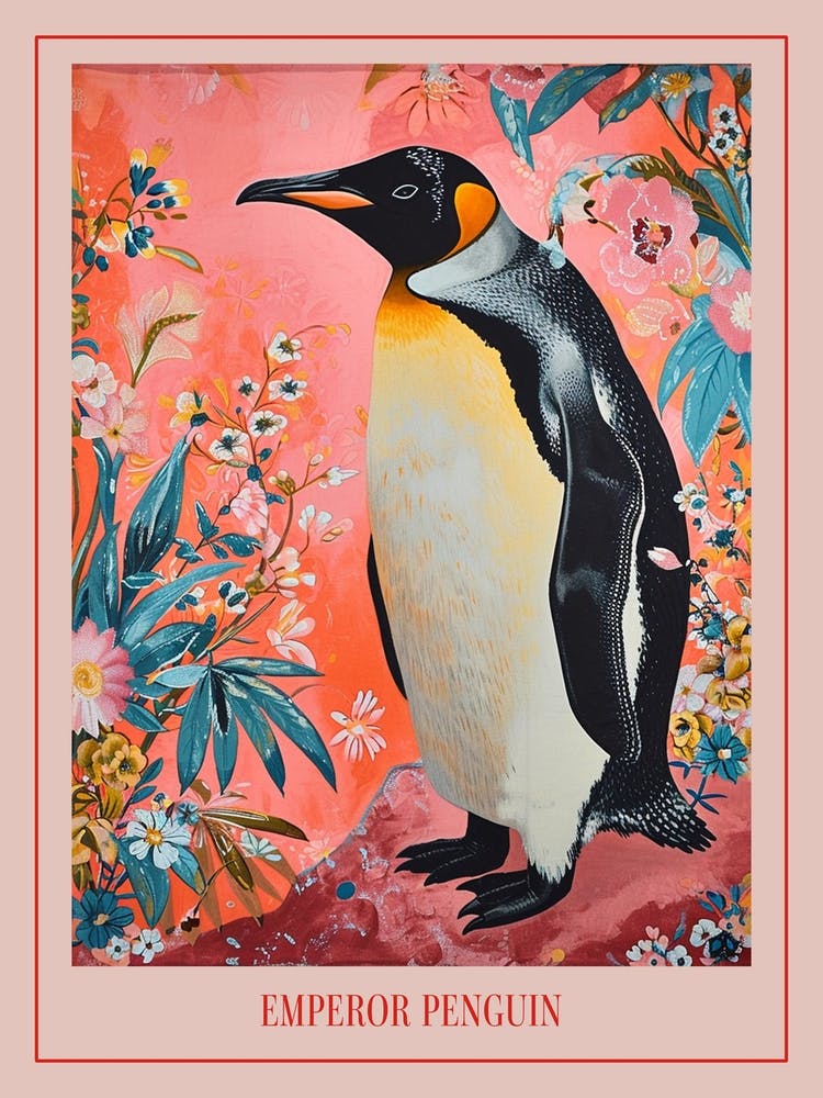 Floral Animal Painting Emperor Penguin 1 Poster