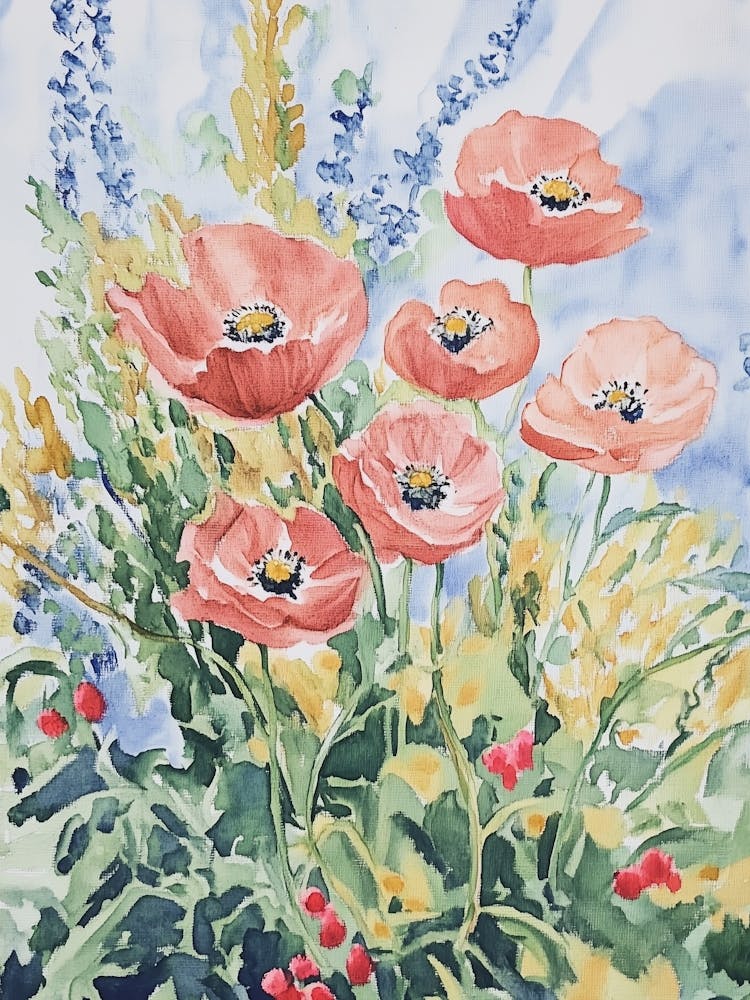 Poppy Flowers Watercolor