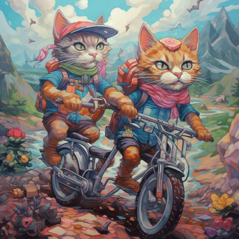 Two Cats Riding Bikes