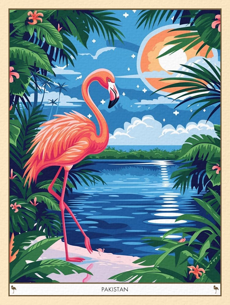 Greater Flamingo Pakistan Tropical Illustration 1 Poster