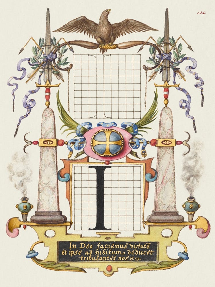 Guide For Constructing The Letter I From Mira Calligraphiae Monumenta, Joris Hoefnagel