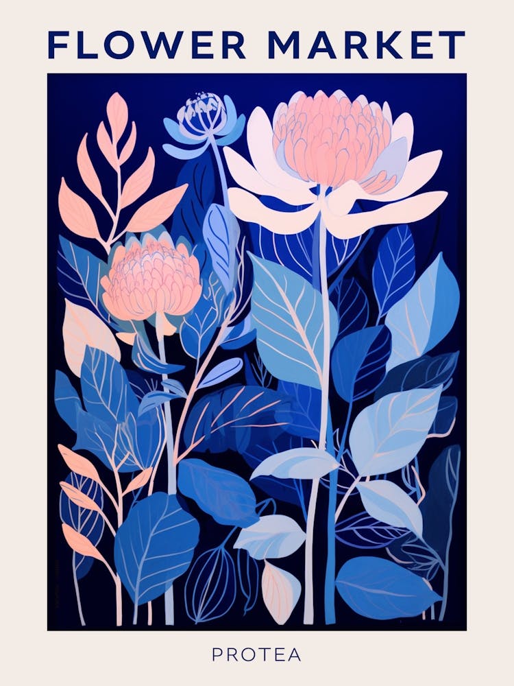Blue Flower Market Poster Protea 1