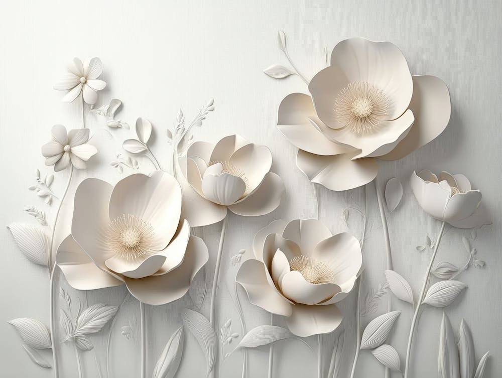 3D-Kunst mit einfacher Blumenmalerei Hellgrau