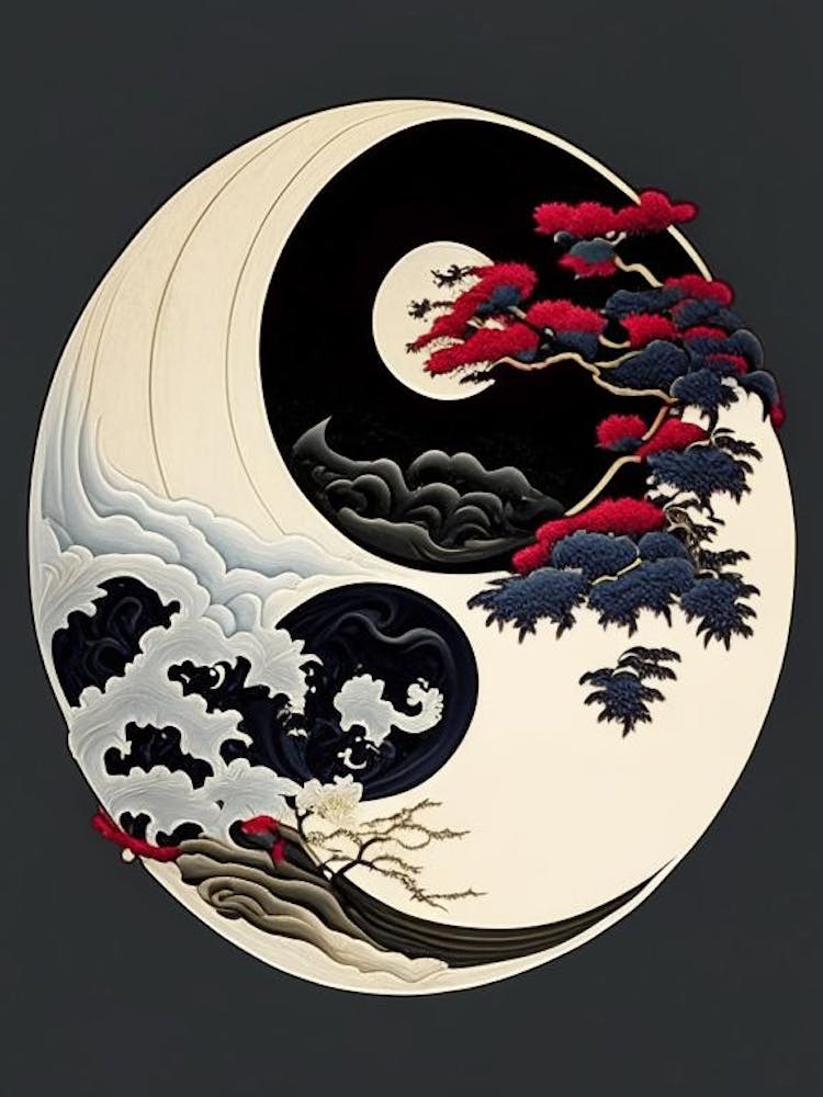 Yin and Yang Symbol 3, Japanese Ukiyo E Style