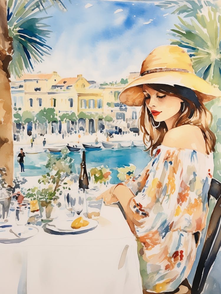 At A Cafe In Cannes France 2 Watercolour
