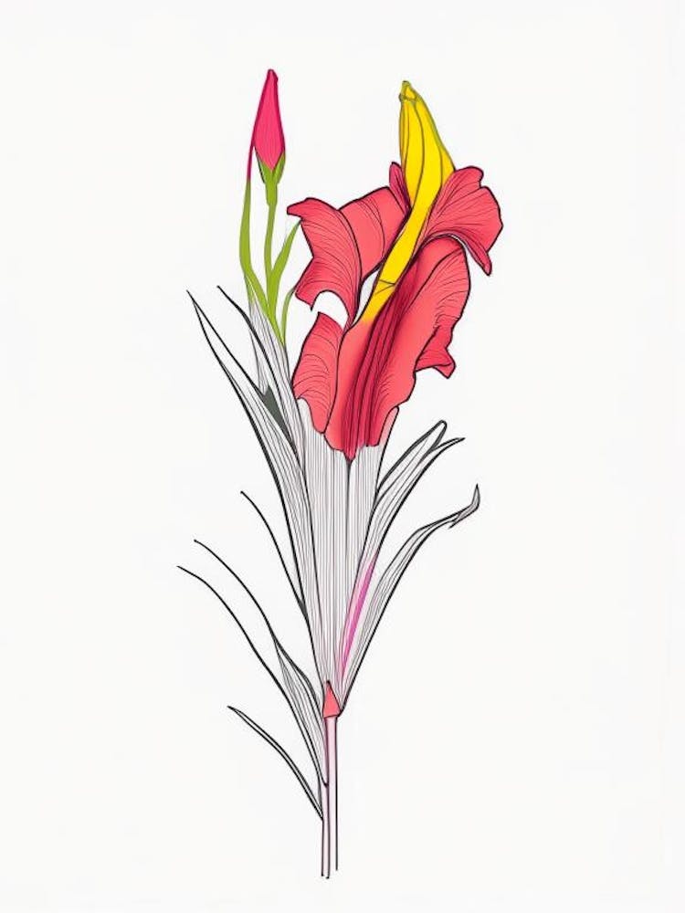 Gladiolus Floral Minimal Line Drawing 1 Flower