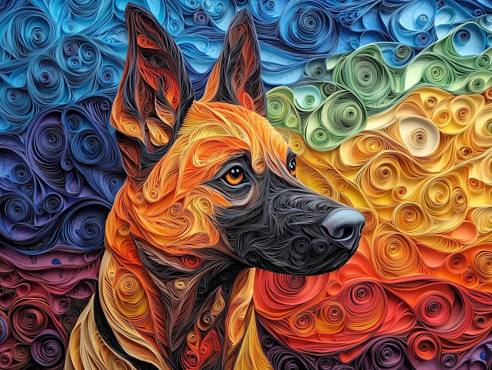 Berger Belge Malinois - Portrait de Chien en Quilling Papier II