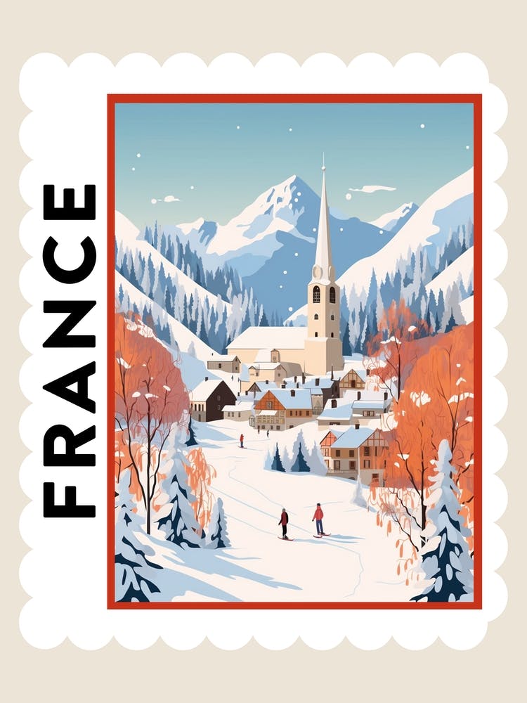 Retro Winter-Stempelposter Chamonix Frankreich