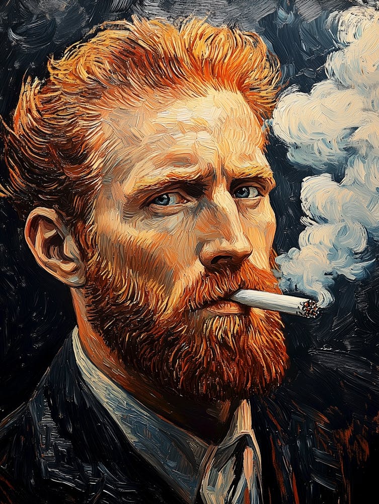 Portrait Vincent Van Gogh Smoking Cigarette, Painting Art Illustratin