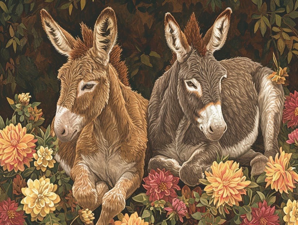 Floral Animal Illustration Donkey 3