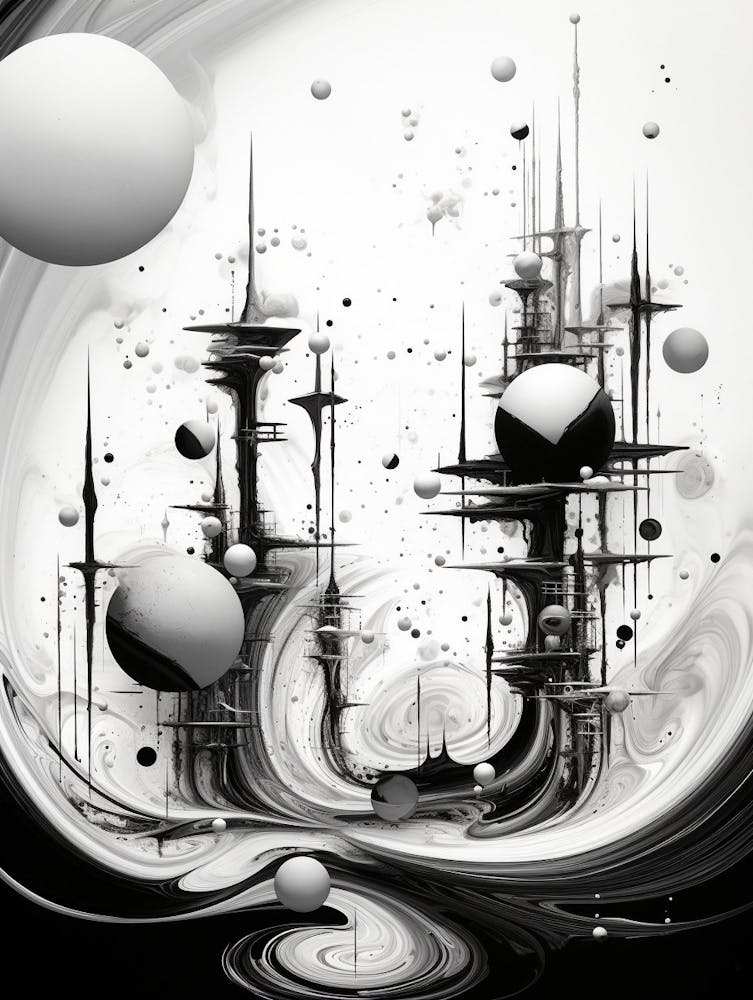 Parallel Universes Abstract Black And White 14