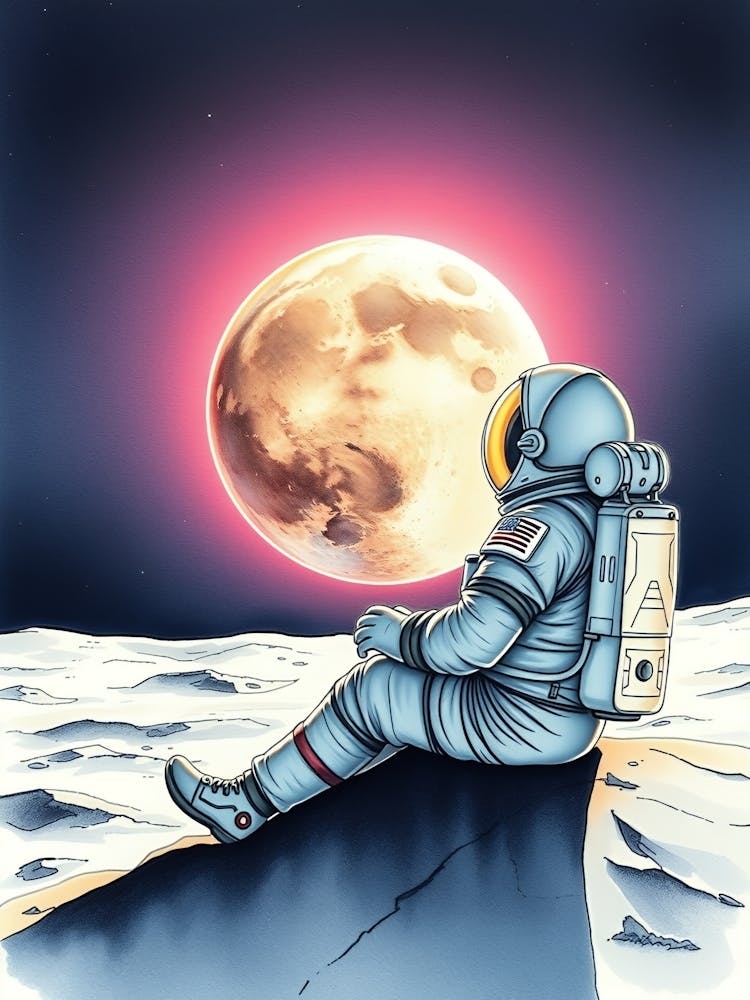 Astronaut Looking At The Moon 1