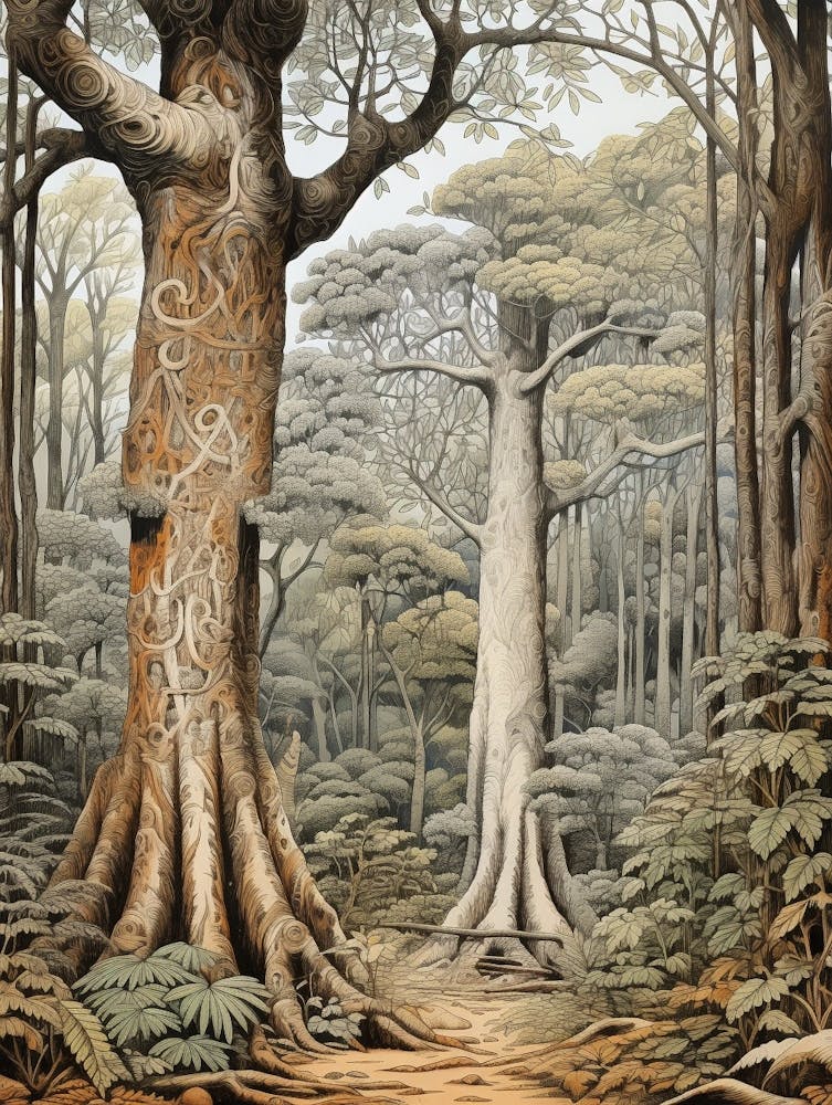 Vintage Jungle Botanical Illustration Rubber Tree 1