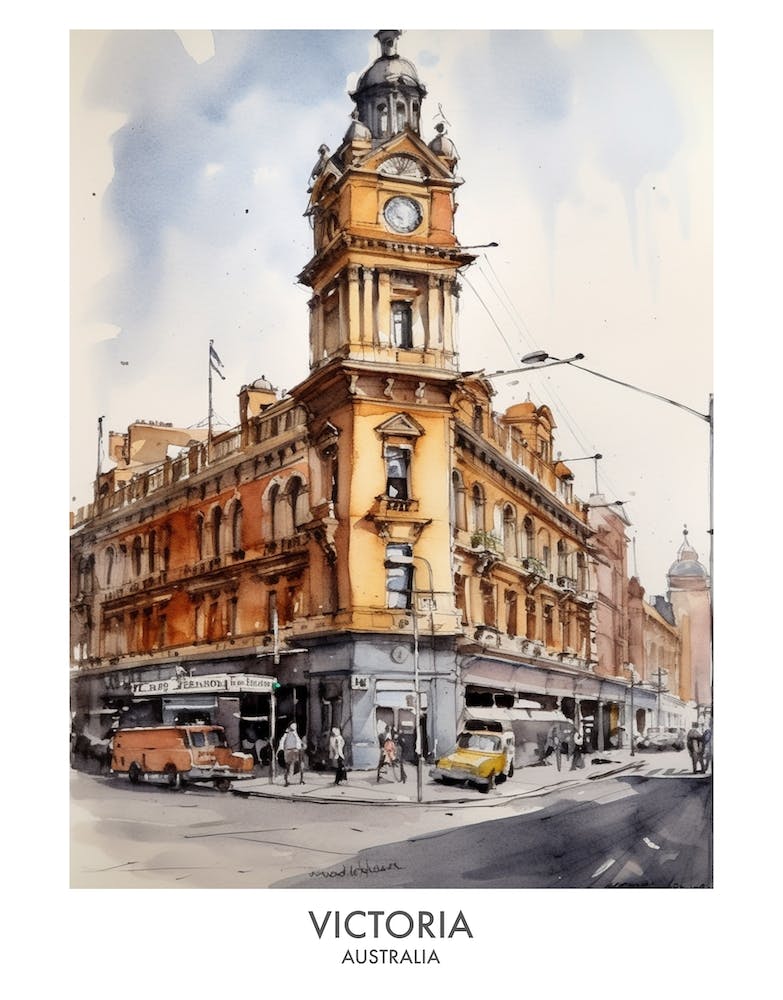 Victoria 2 Watercolour Travel Poster