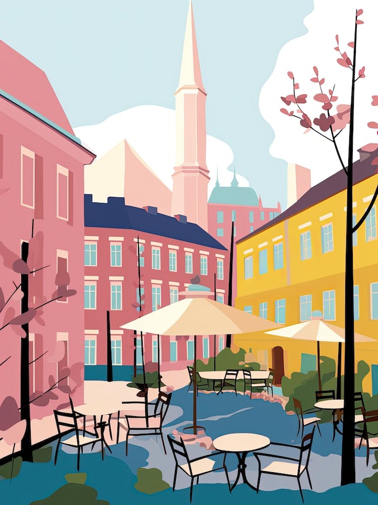 Tampere, Finland, Flat Pastels Tones Illustration 1