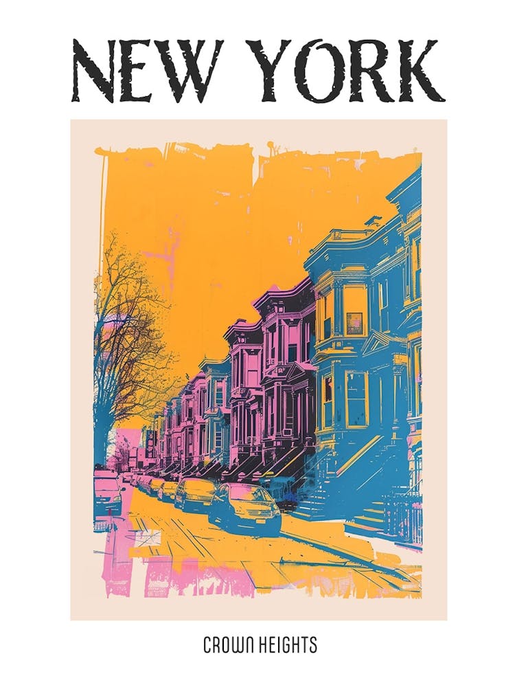 Crown Heights New York Farbenfrohe Siebdruck-Illustration 1 Poster