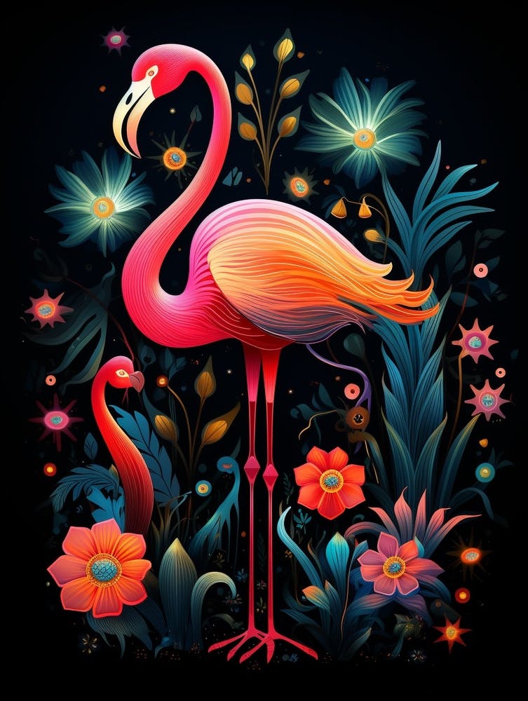 Folk Bird Illustration Flamingo 3