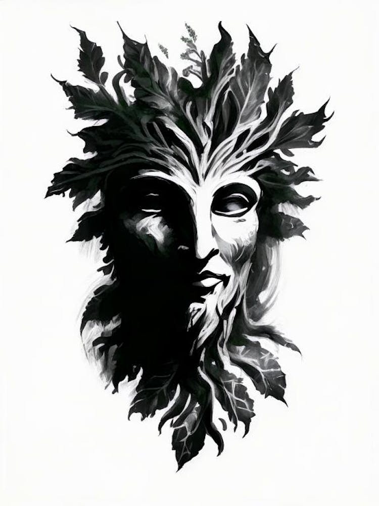 Green Man Symbol Black And White Painting