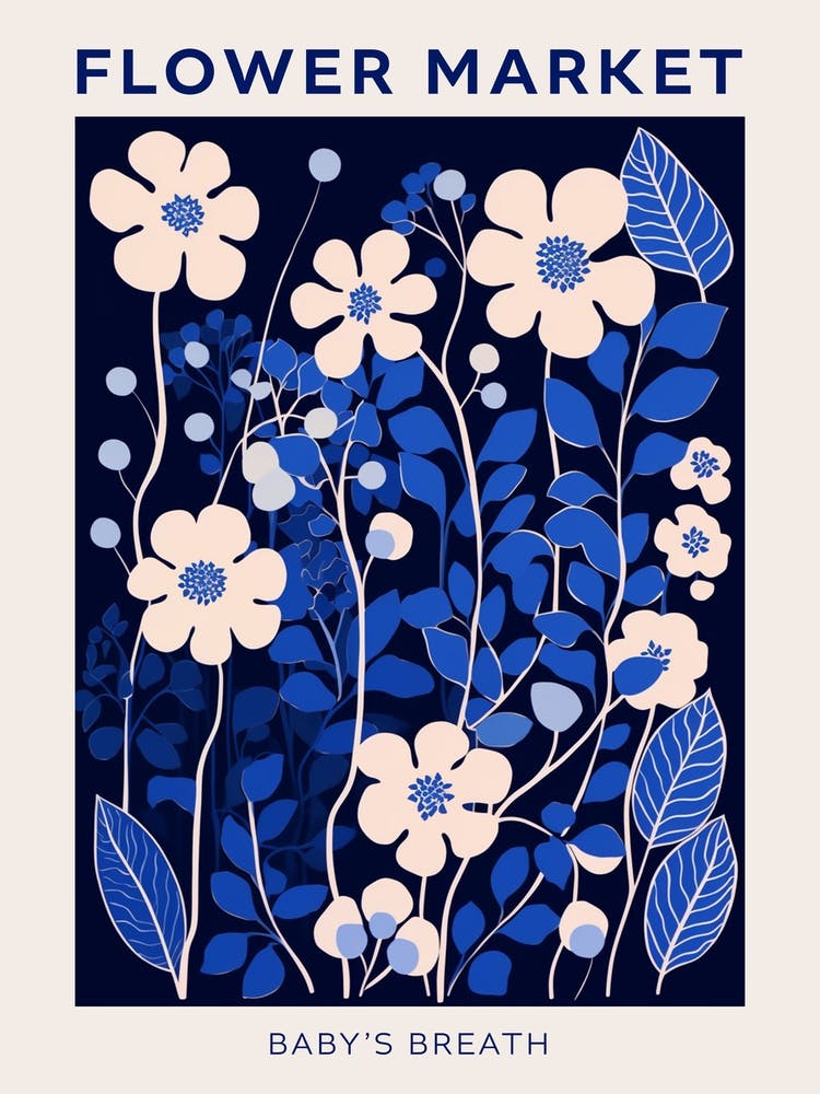 Blue Flower Market Poster Babys Breath 1