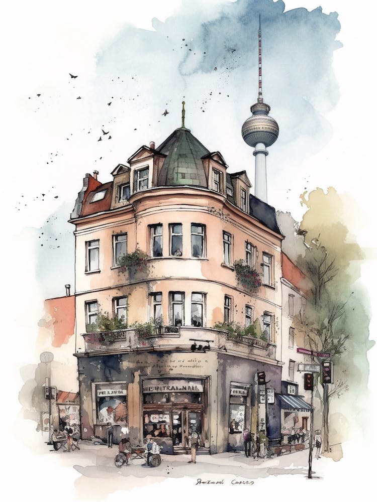 Mitte Berlin Neighborhood, Watercolour 4