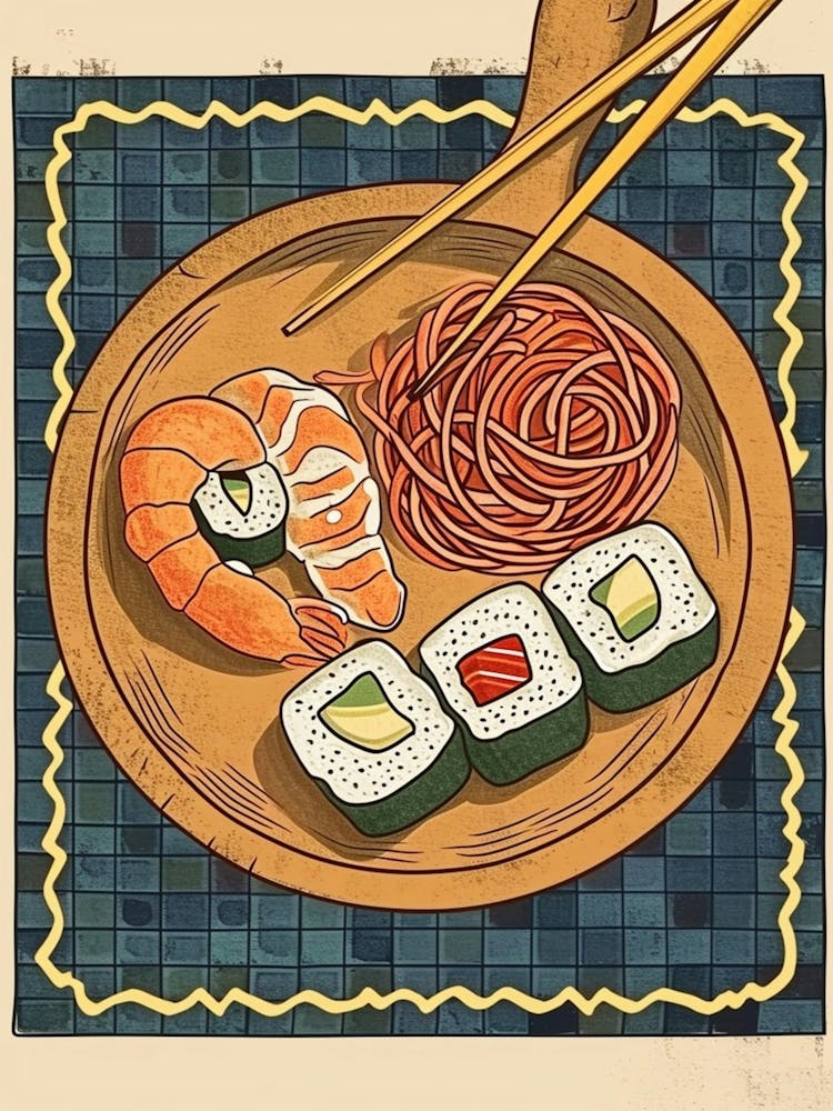 Sushi Platter On A Tiled Background 4