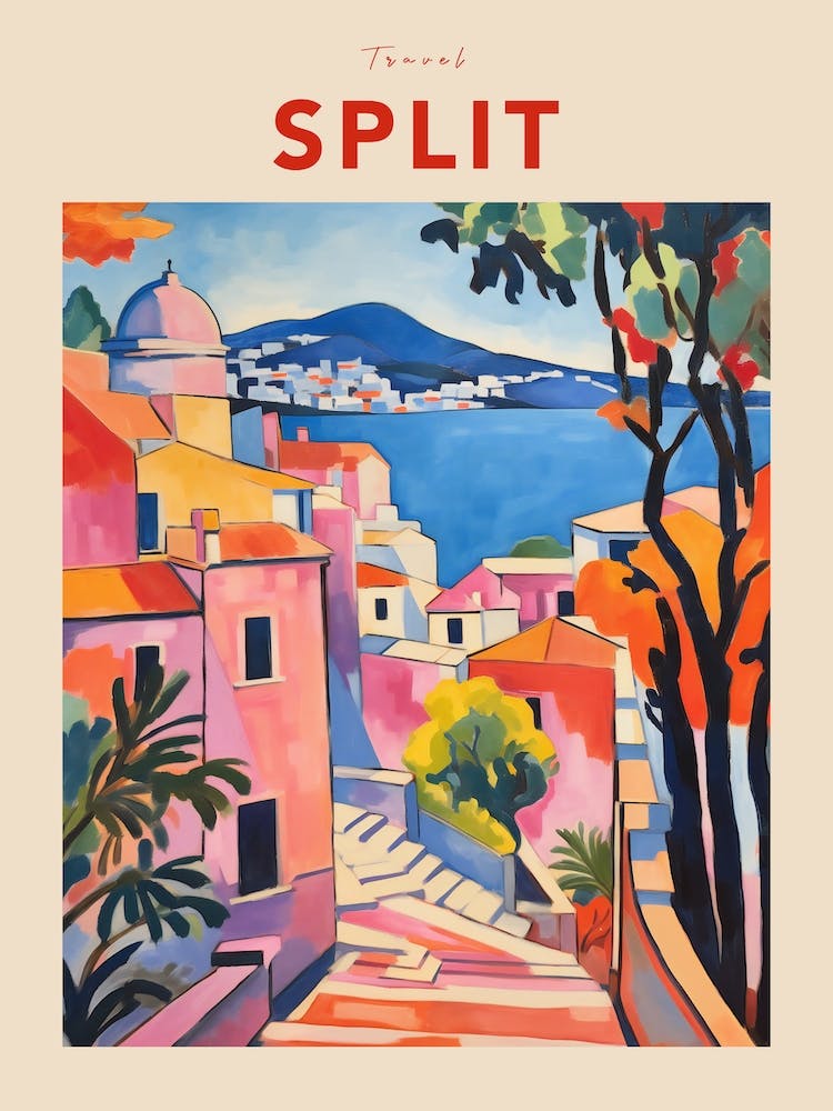 Split Croatia 3 Fauvist Travel Poster