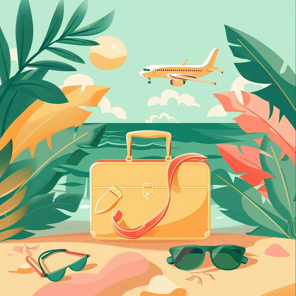 Illustration Of A Suitcase On The Beach