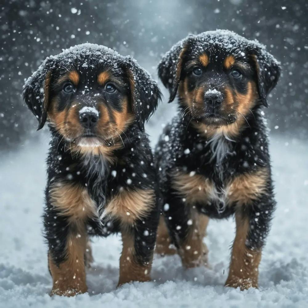 Two Puppies In The Snow